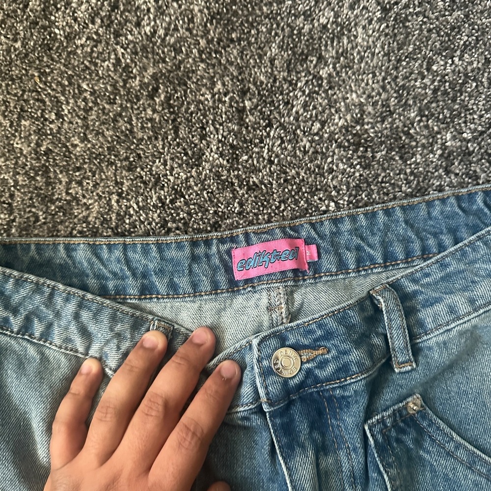 Edikted Denim Cargo Jeans Womens Medium Blue‎ Wide Leg Utility Pockets Y2K 2000s - Picture 5 of 16